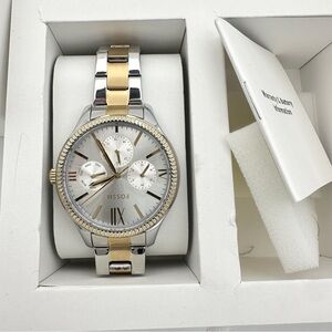 Fossil White Dial Multifunction Two-Tone Stainless Steel Watch BQ2737SET 18mm